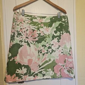 Talbots Green and Pink Floral Pencil Skirt Size 14P